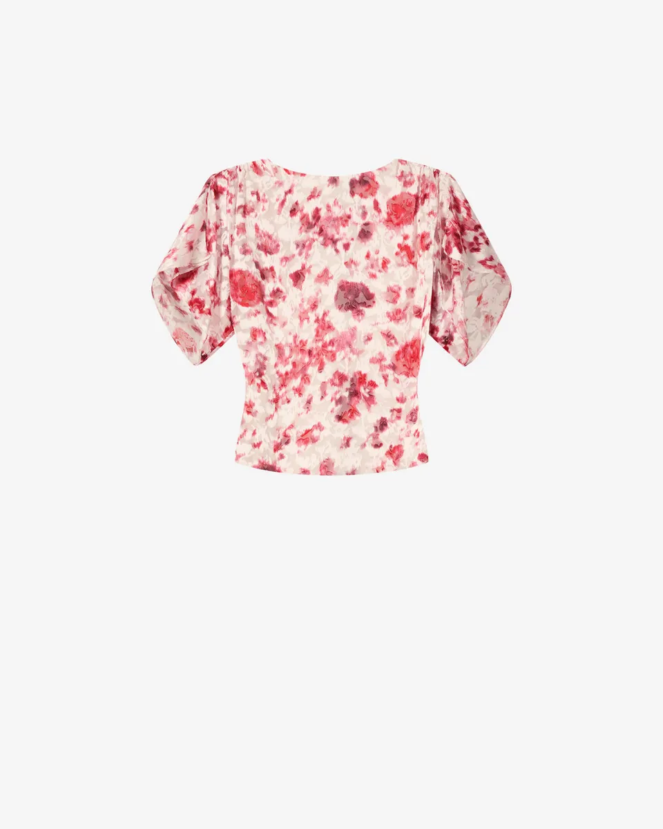 Isabel Marant Hervane HT0962FA top écru-rose soie fleuri