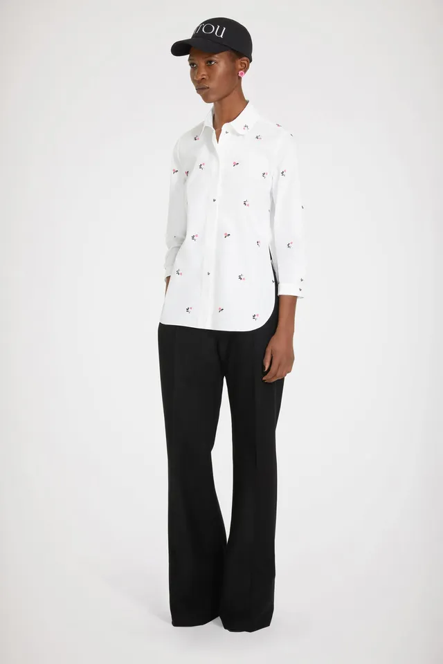 Patou chemisier coton bio blanc broderie florale