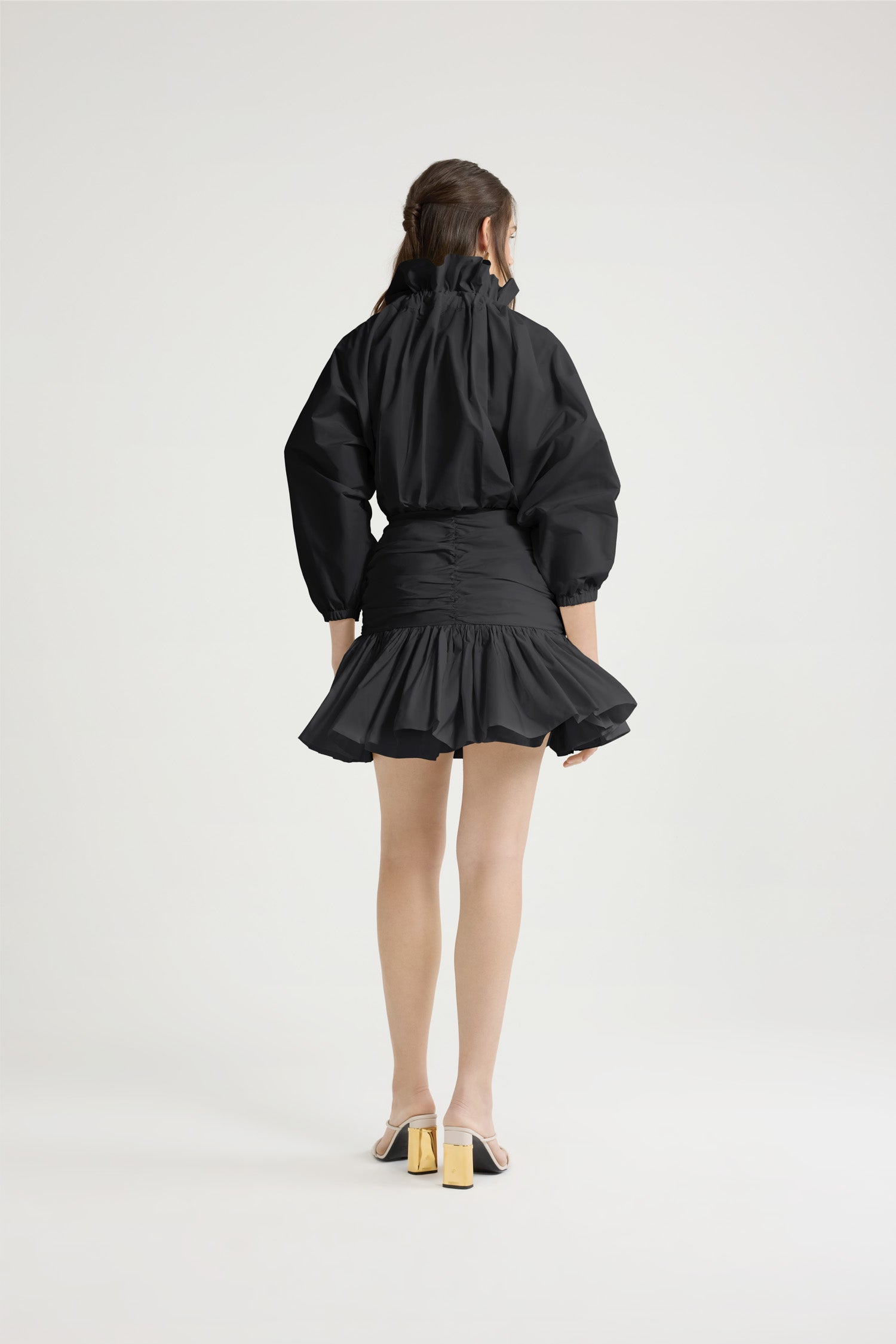 Patou DR175 robe mini faille noire recyclée volants