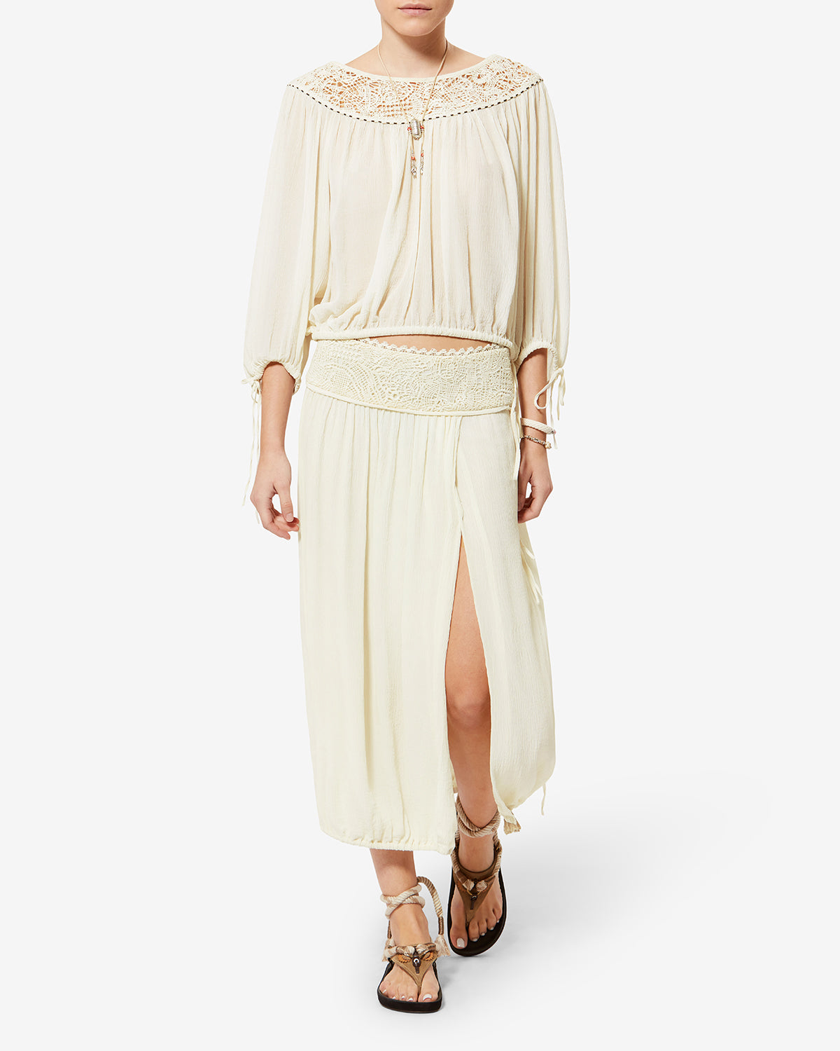 Isabel Marant Nelida HT0906FA top soie écru guipure