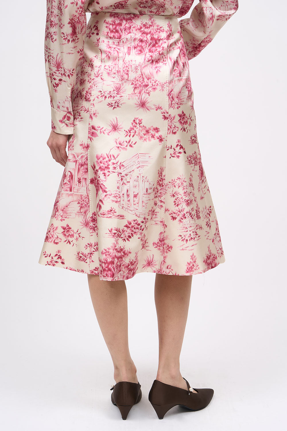 Paul & Joe Faience jupe midi soie rose toile de Jouy
