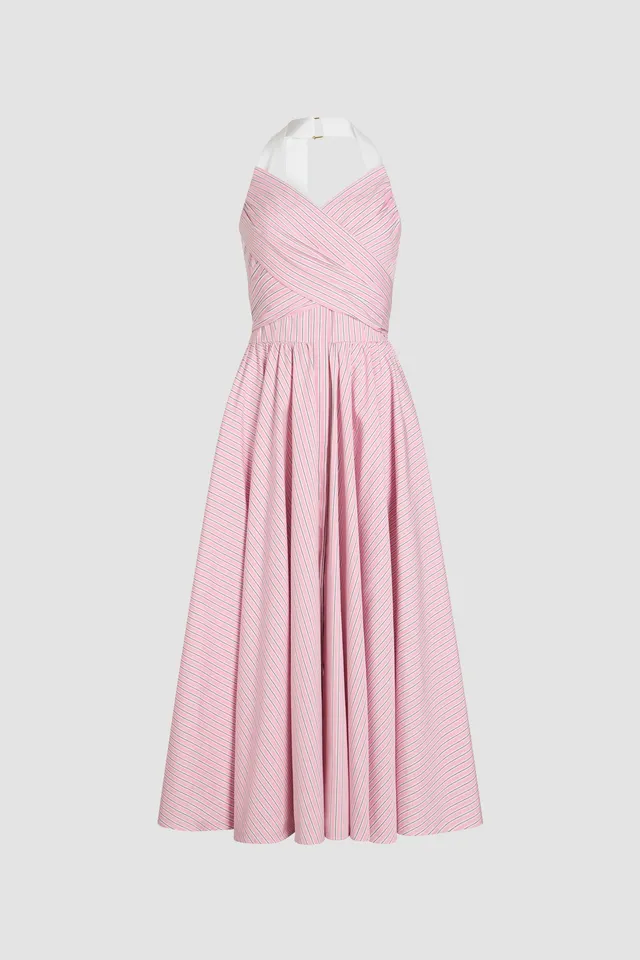 Patou P25DR187 robe maxi halter coton bio Primrose Pink Stripes