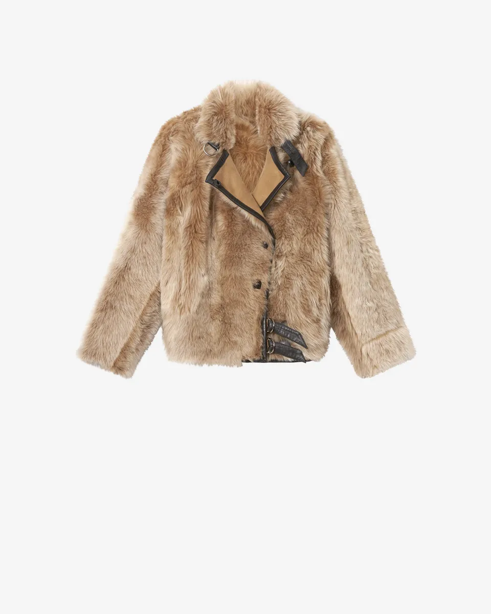 Isabel Marant Roama manteau peau lainée écru réversible