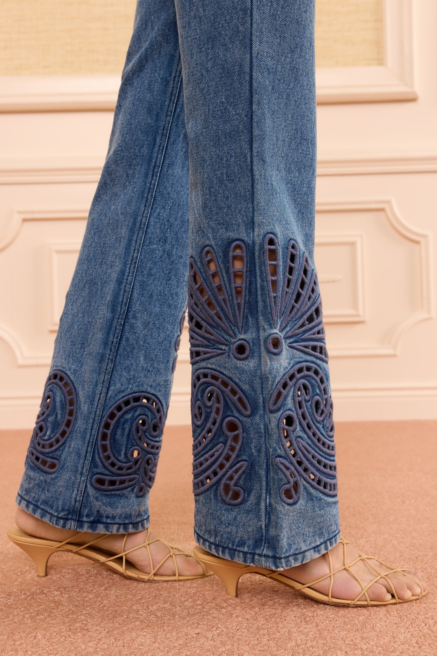 Ulla Johnson Denim Jean Lou Eyelet River bleu coton