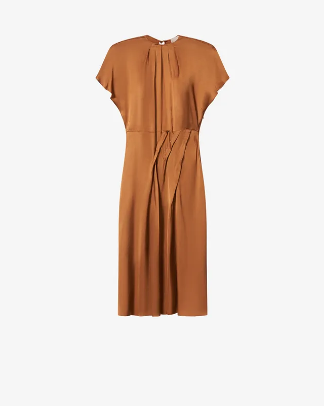 Isabel Marant Namsha robe midi satin caramel taille marquée