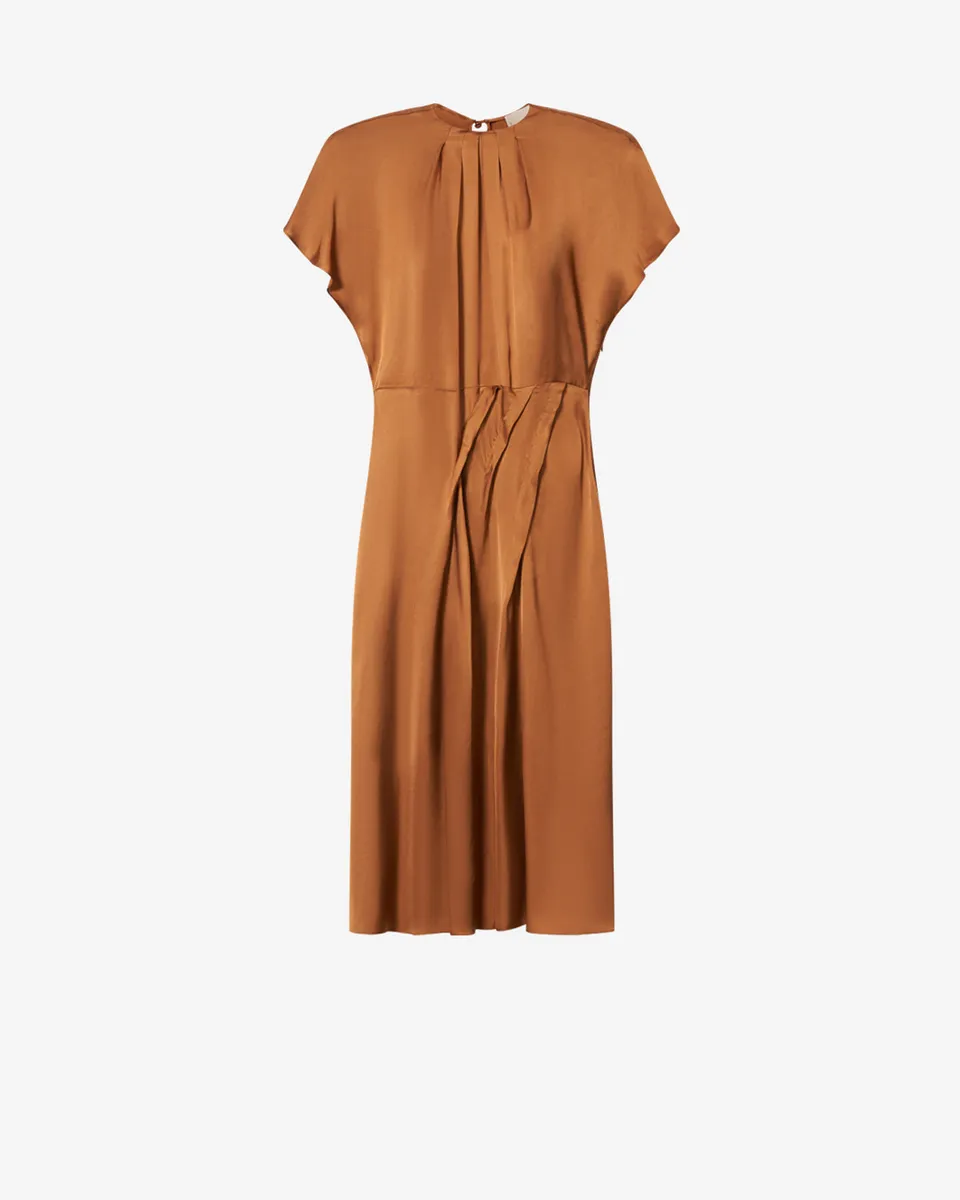 Isabel Marant Namsha robe midi satin caramel taille marquée