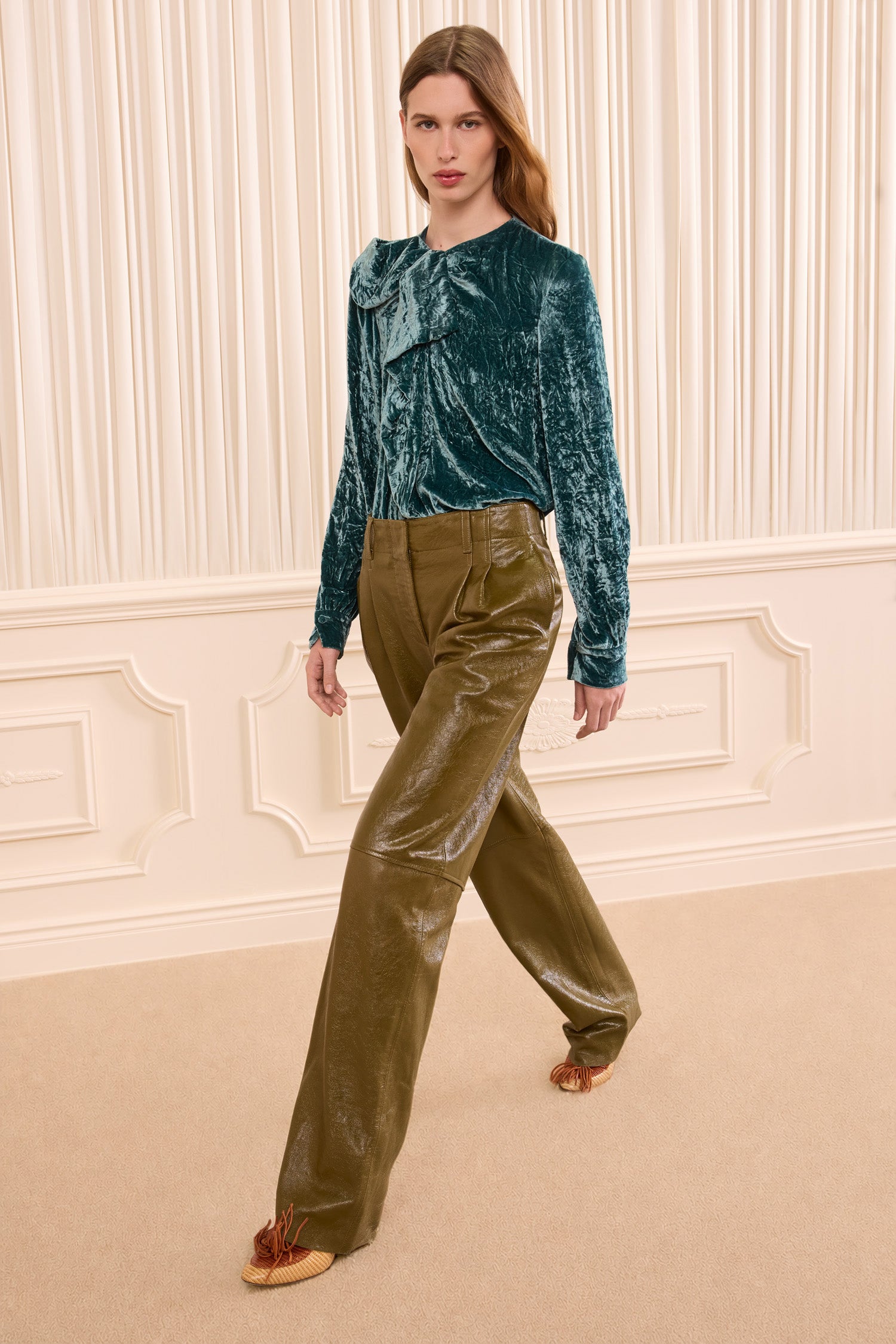 Ulla Johnson Keiran Pantalon Cuir Lichen Vert Fusele