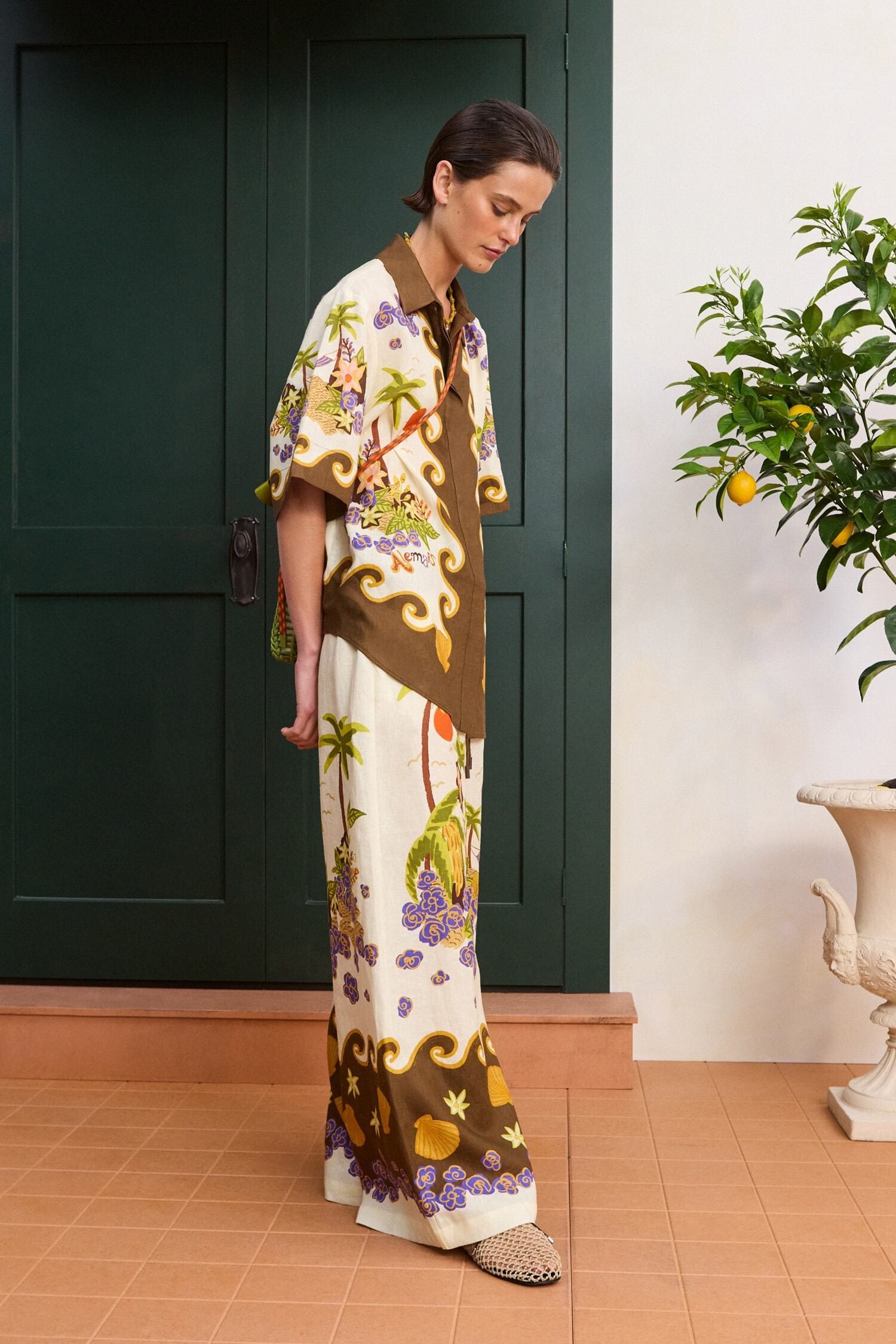 Alemais Island Cove chemise lin ample imprimé