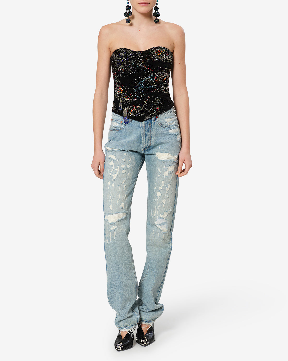 Isabel Marant Jiska HT0978FA top bustier noir brodé