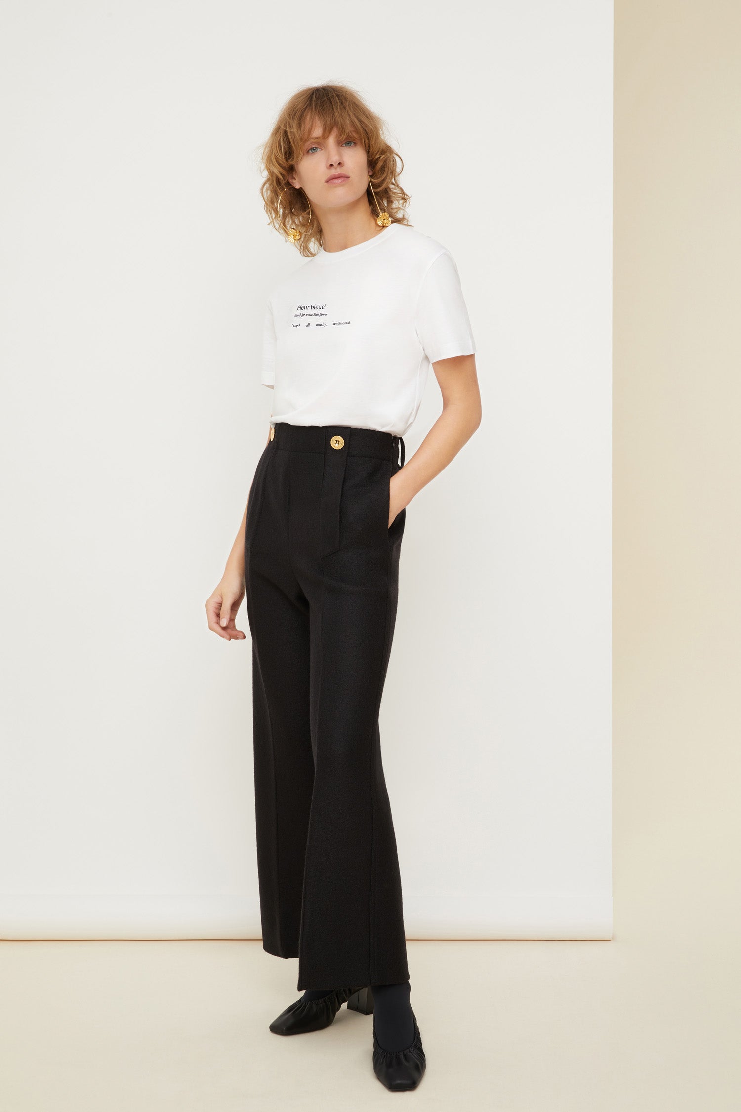 Patou TR012 pantalon large noir laine taille haute