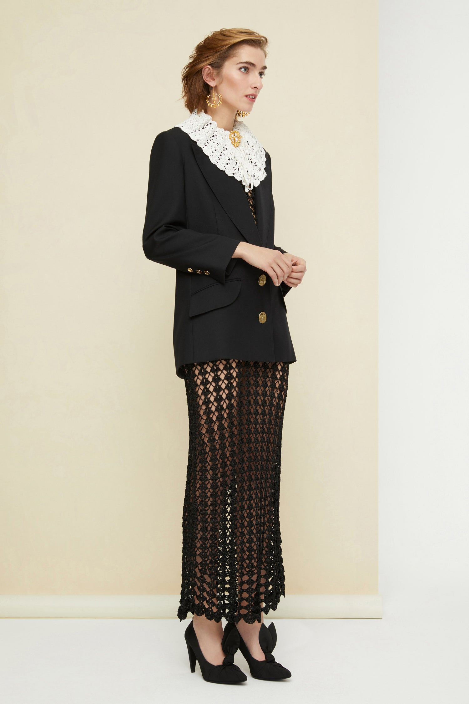 Patou KN024 robe maxi noire crochet bicolore