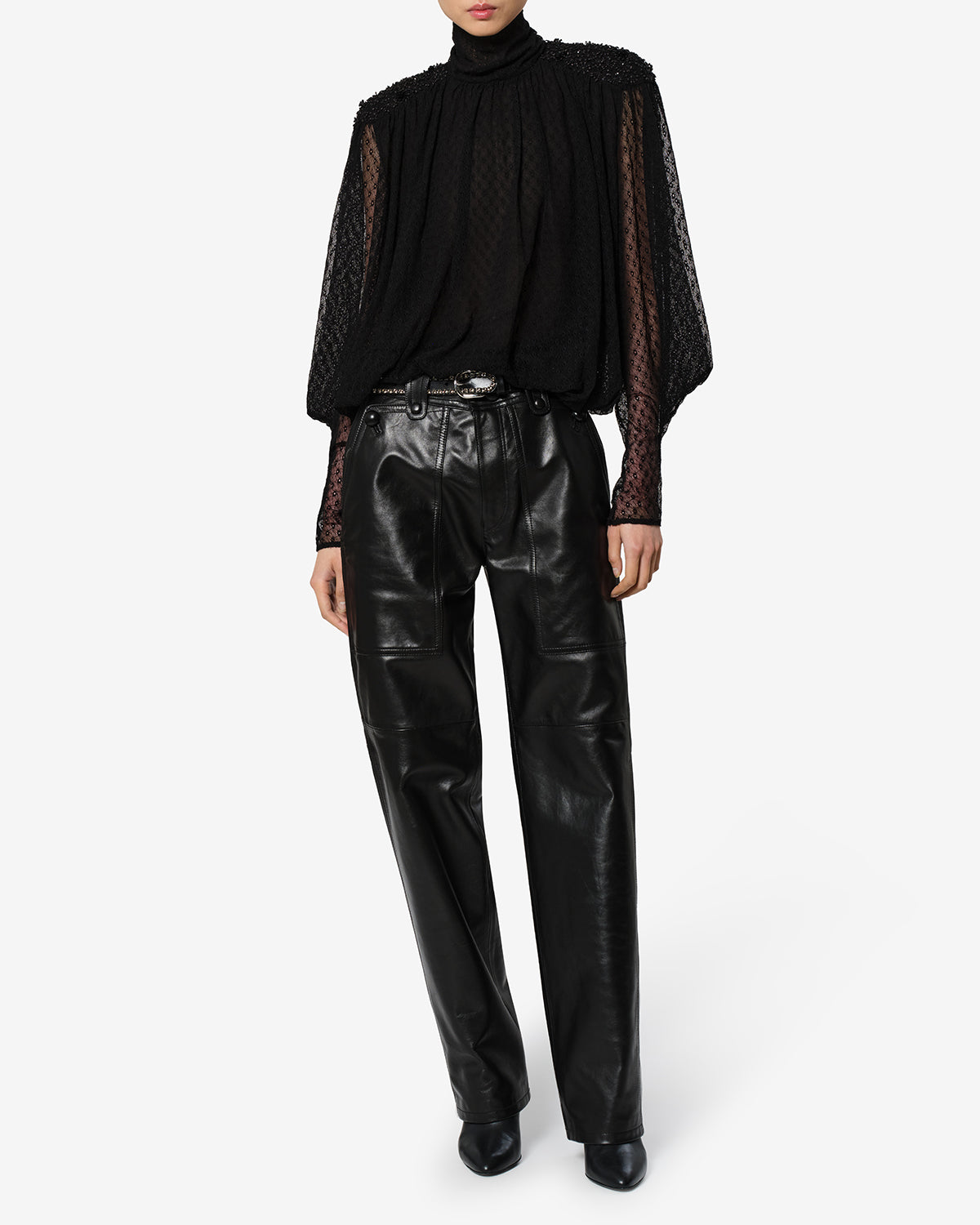Isabel Marant Valka pantalon noir cuir agneau large