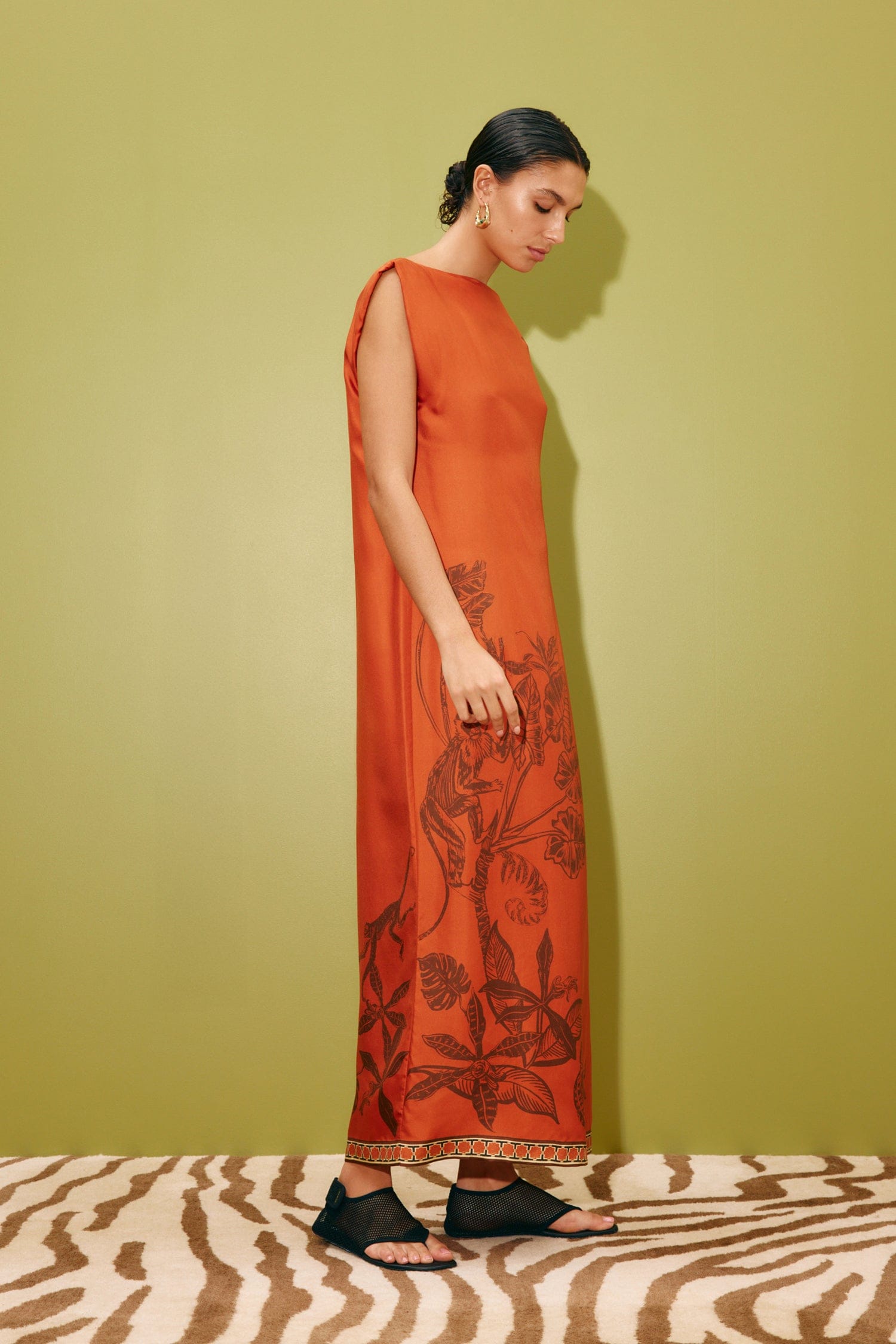 Alemäis Monkey Dance Silk Midi robe soie jungle