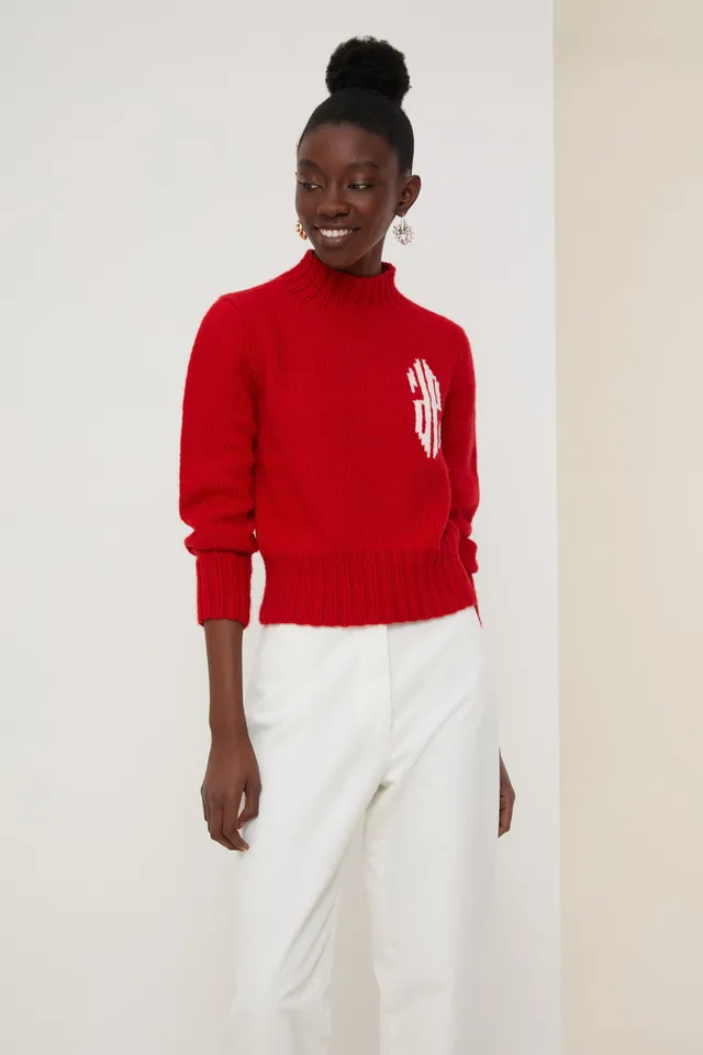 Patou KN028 A20KN0288027302R pull rouge laine cropped