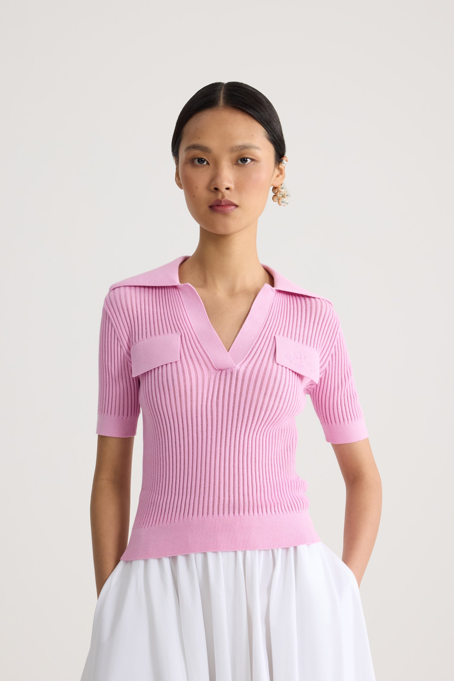 Patou P26KN3418094459P polo coton brodé Orchid Ice