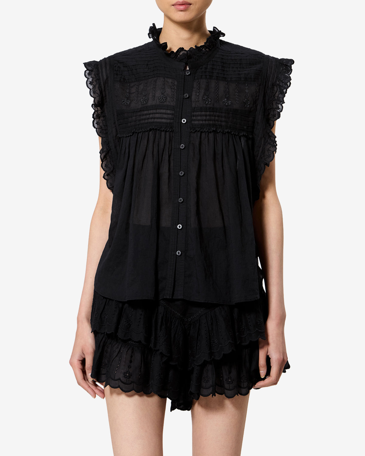 Isabel Marant Dersia top noir voile coton 34-44