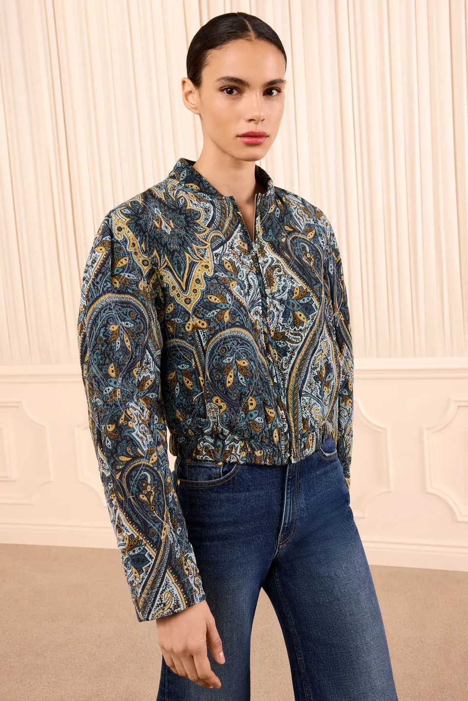 Ulla Johnson Yara FA260508 veste Prussian soie bomber