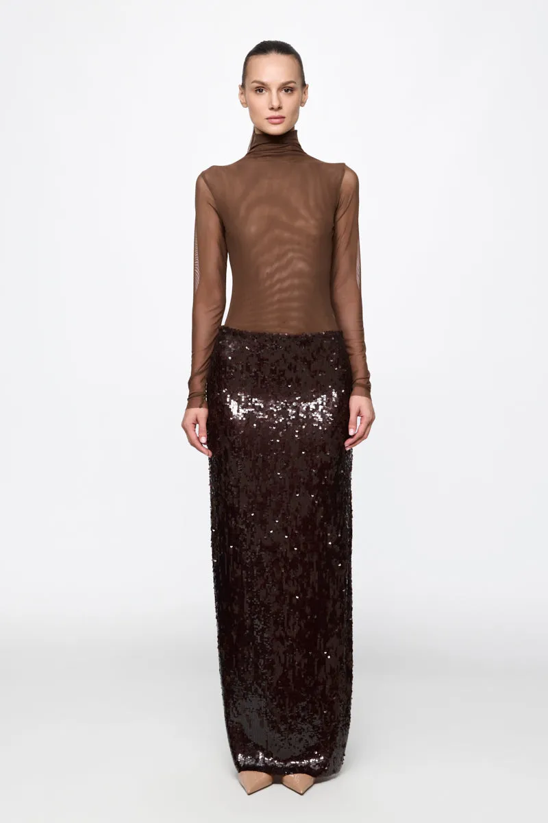 ATU Body Couture Skirts jupe longue sequins marron doré