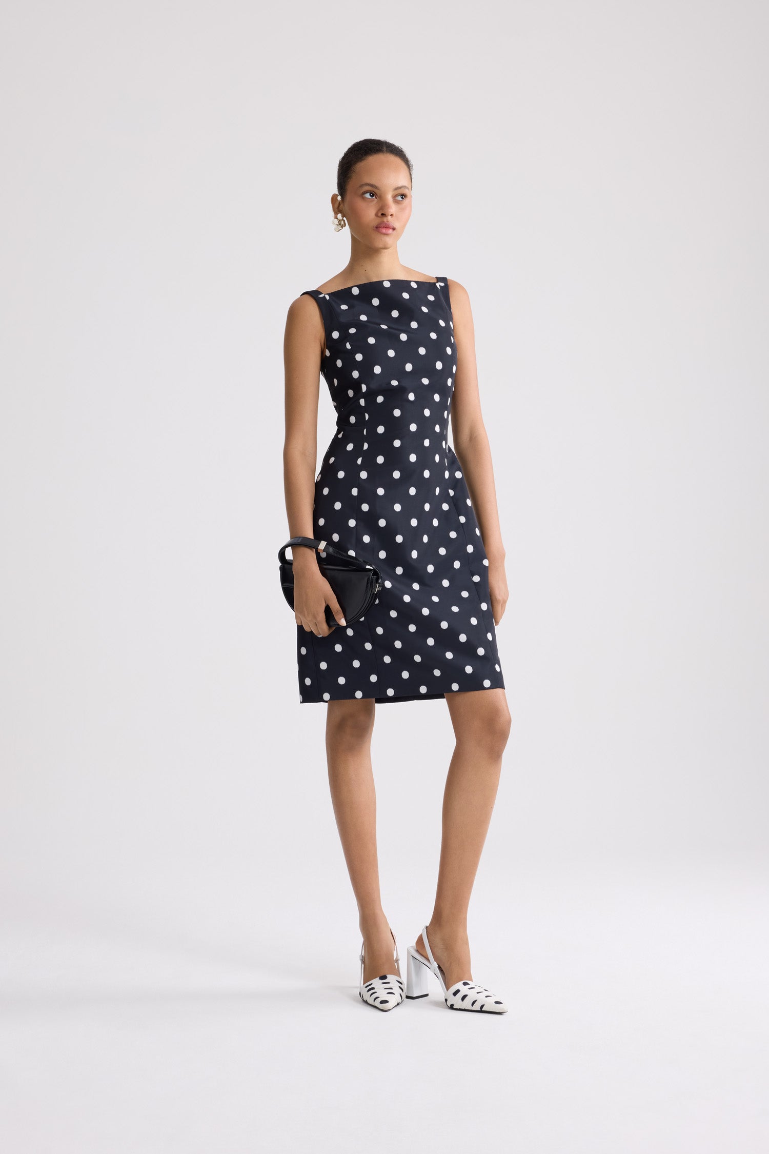 Patou DR249 robe midi fourreau Meteorite Blue à pois