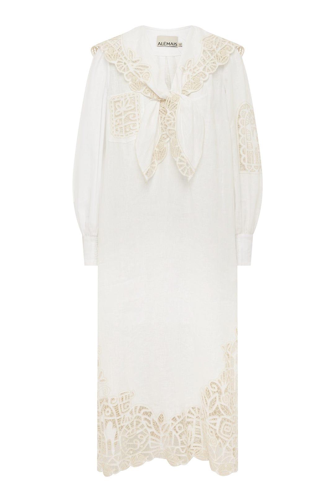 Alemaïs Rosemary robe midi lin brodée col foulard