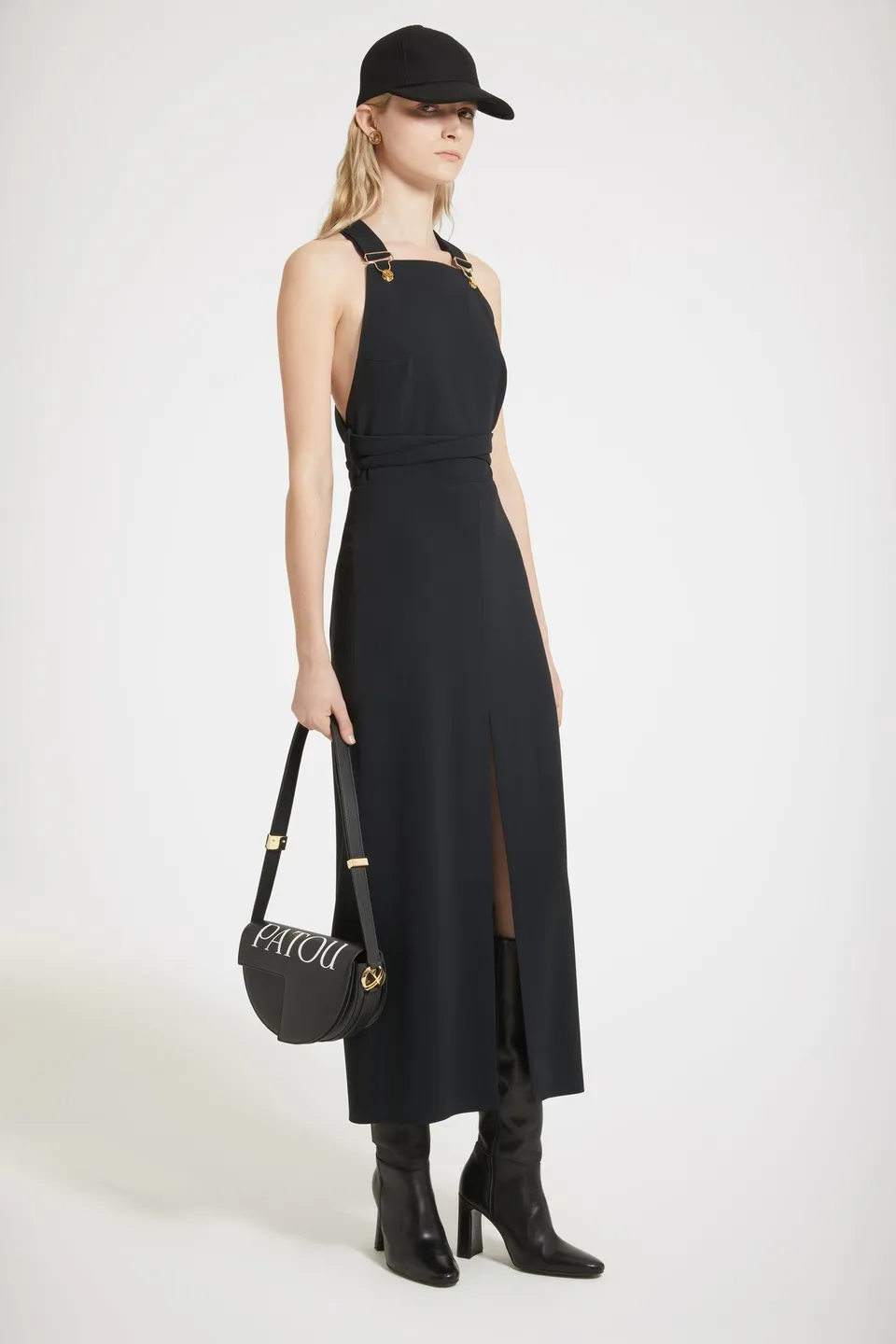 Patou DR116 robe midi salopette crêpe technique noir 34-44
