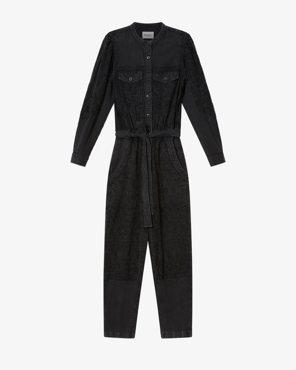 Isabel Marant Kellen combinaison noir délavé coton broderie