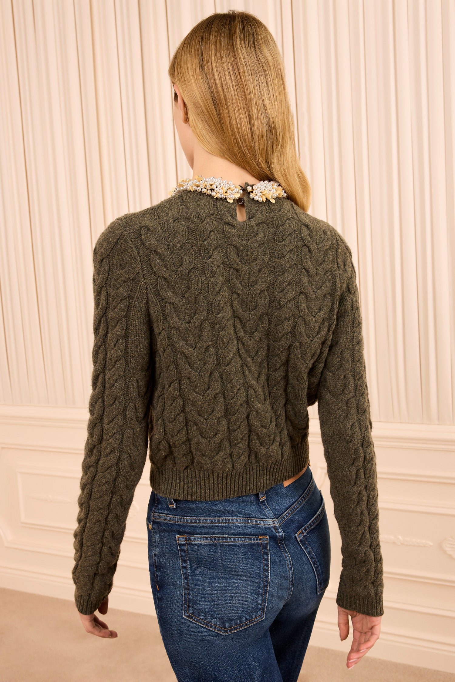 Ulla Johnson Marlie Pull laine cachemire Militaire perles