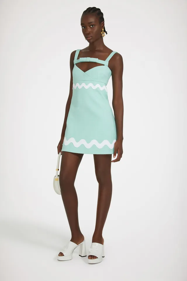 Patou DR137 robe mini tweed coton Mint Green nœud