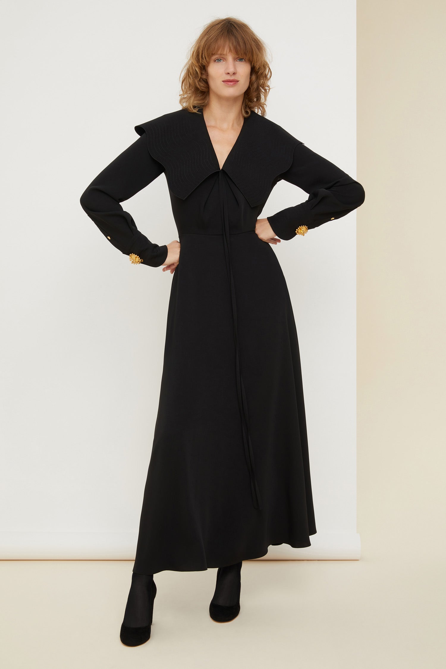 Patou H21DR0620012999B robe maxi cady noir col