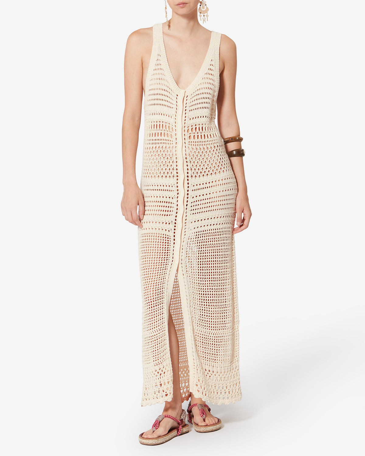 Isabel Marant Zaro robe écru crochet coton lin