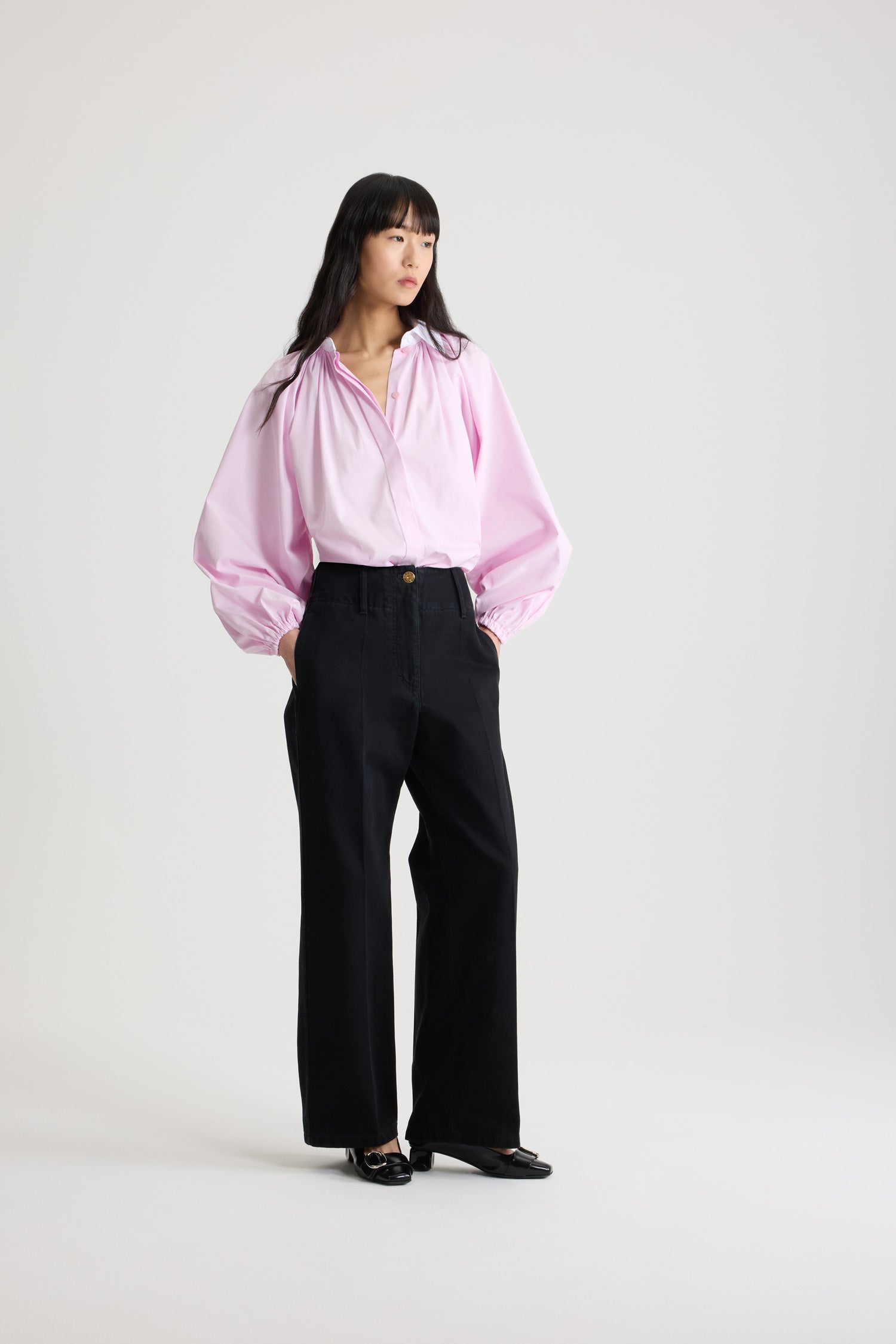 Patou TR044 pantalon jean denim bio noir ceinture large