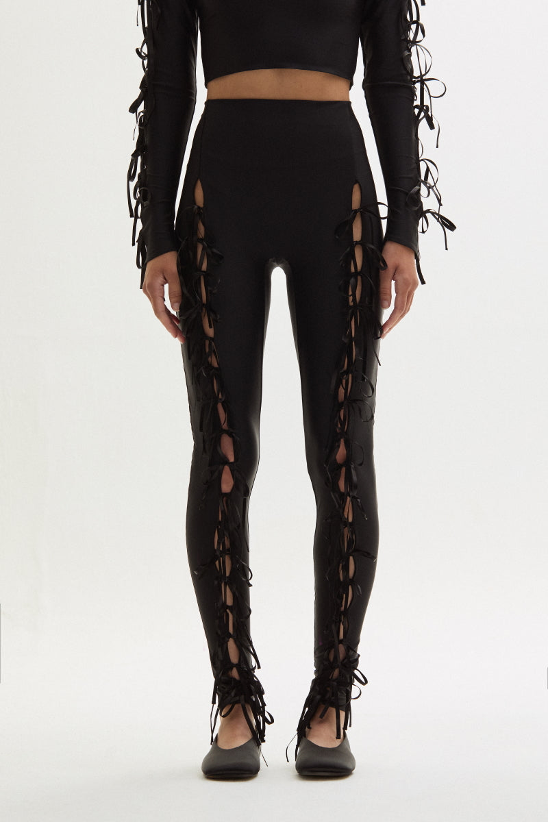 ATU Body Couture Trousers Legging Noir Taille Haute Nœuds