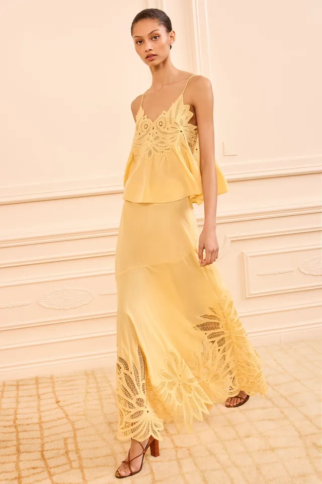Ulla Johnson Oona jupe longue Dandelion soie jaune