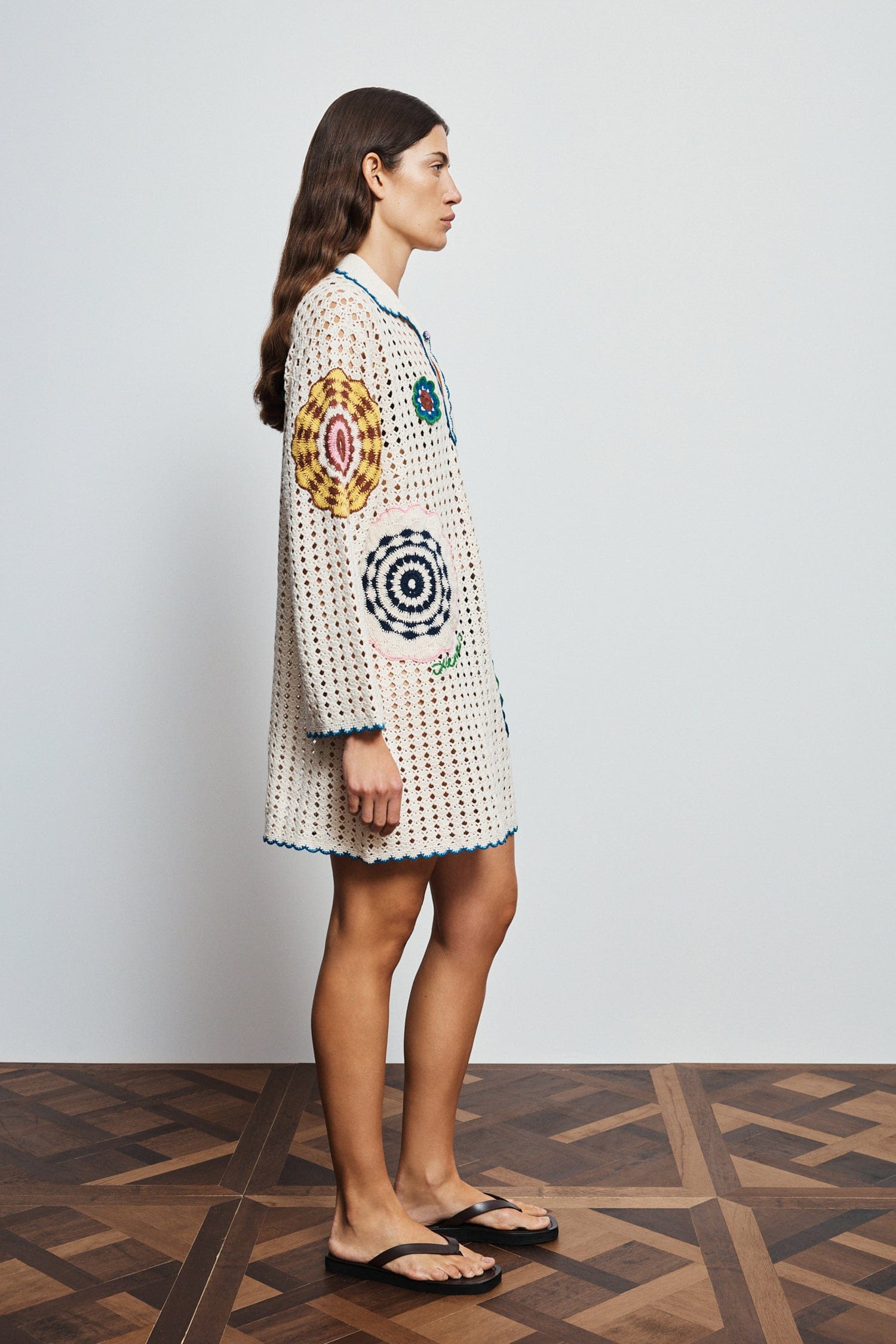 Alemäis Elma Cream robe mini crochet coton brodée