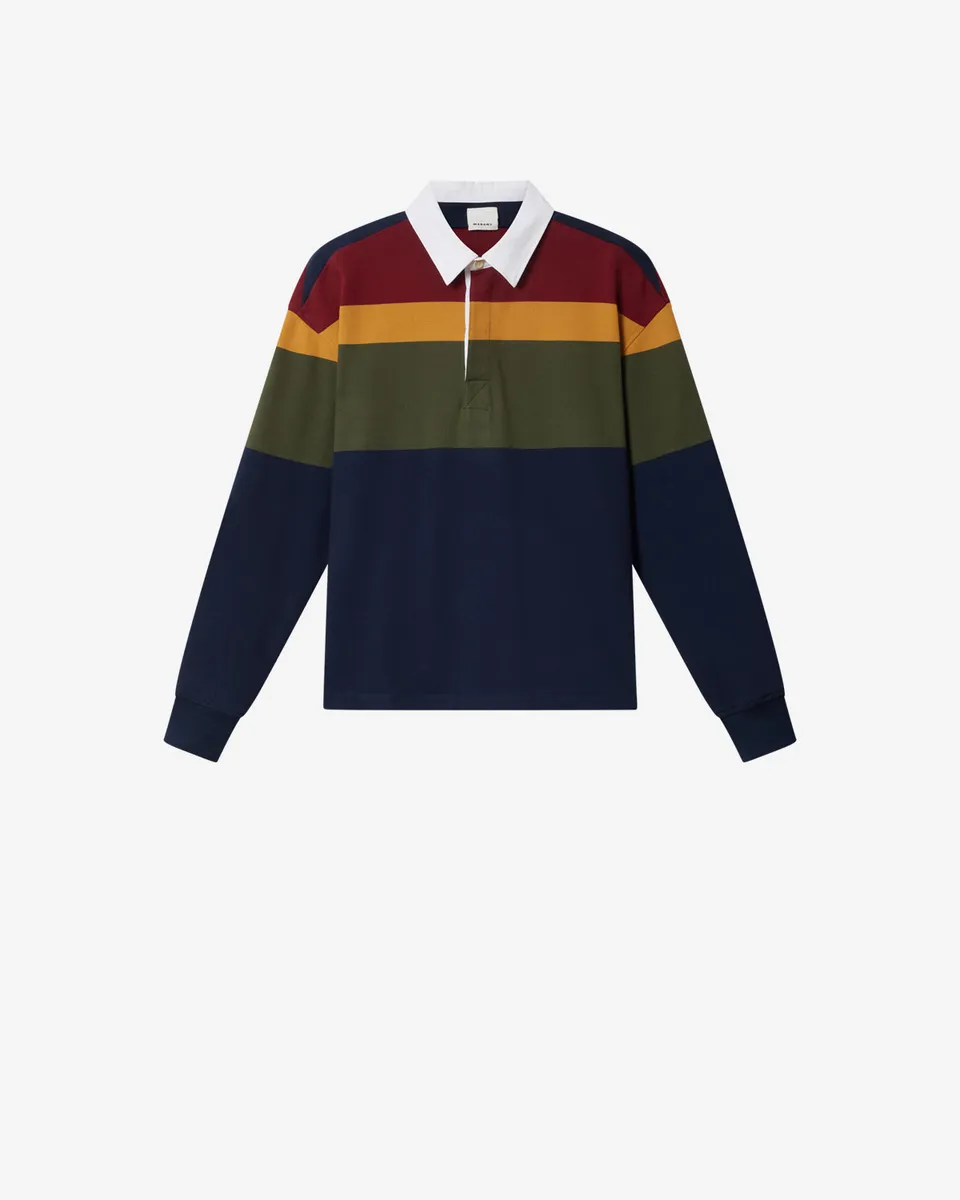 Isabel Marant Brandon polo bleu marine rayé coton