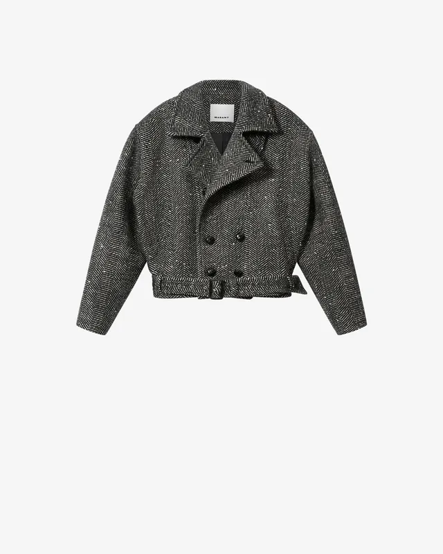 Isabel Marant Ethan manteau laine chevron écru noir crop