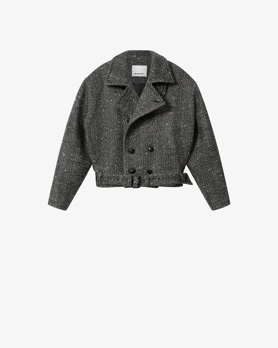 Isabel Marant Ethan manteau laine chevron écru noir crop
