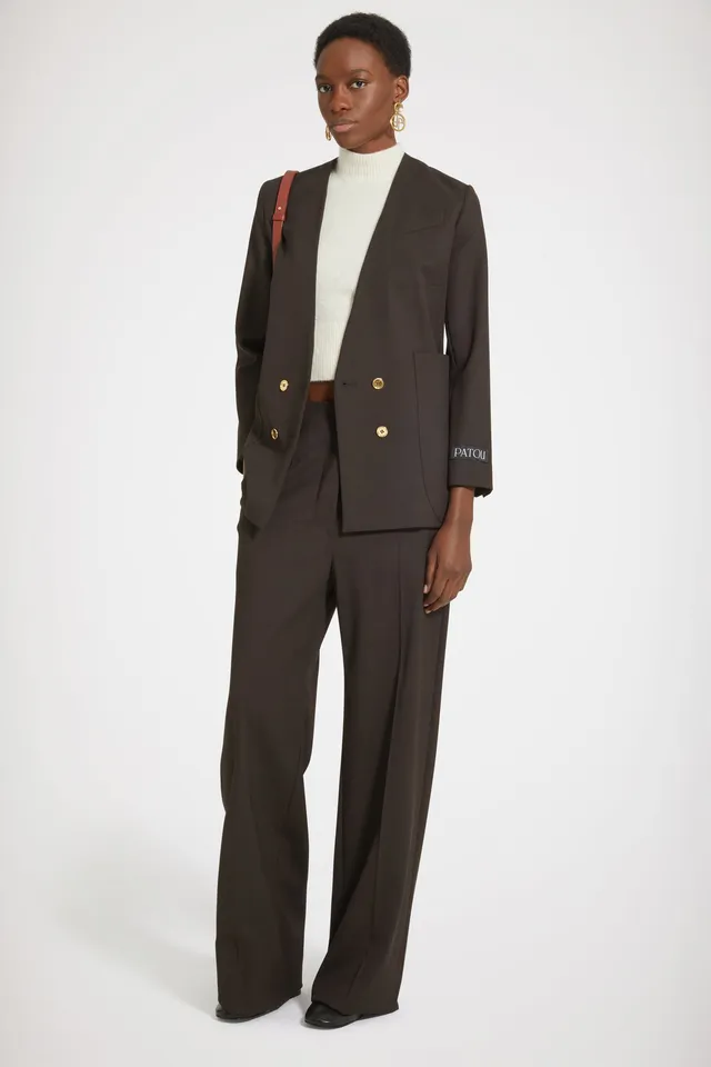 Patou JA002 veste laine chocolat sans col