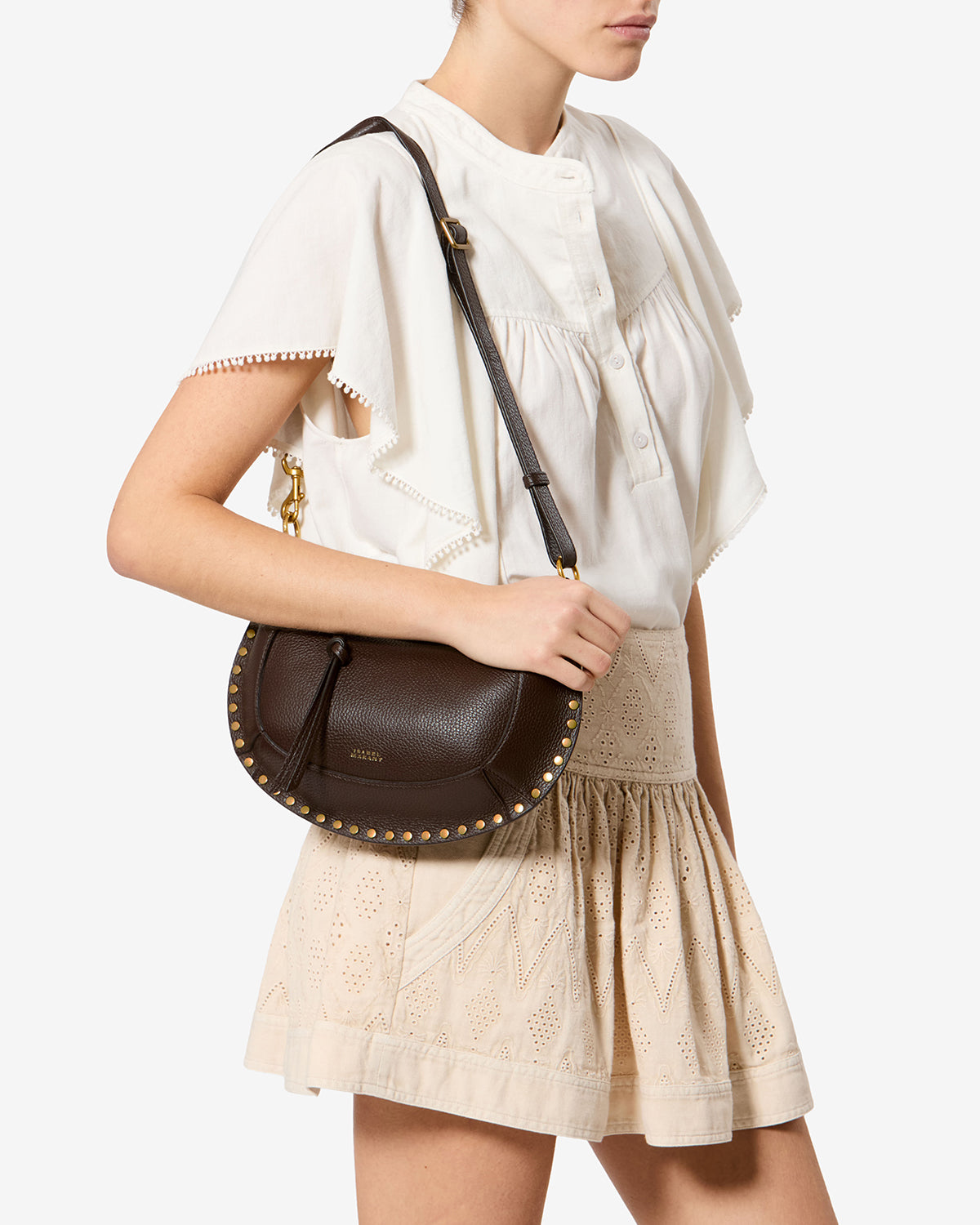 Isabel Marant Oskan Moon sac cuir grainé café