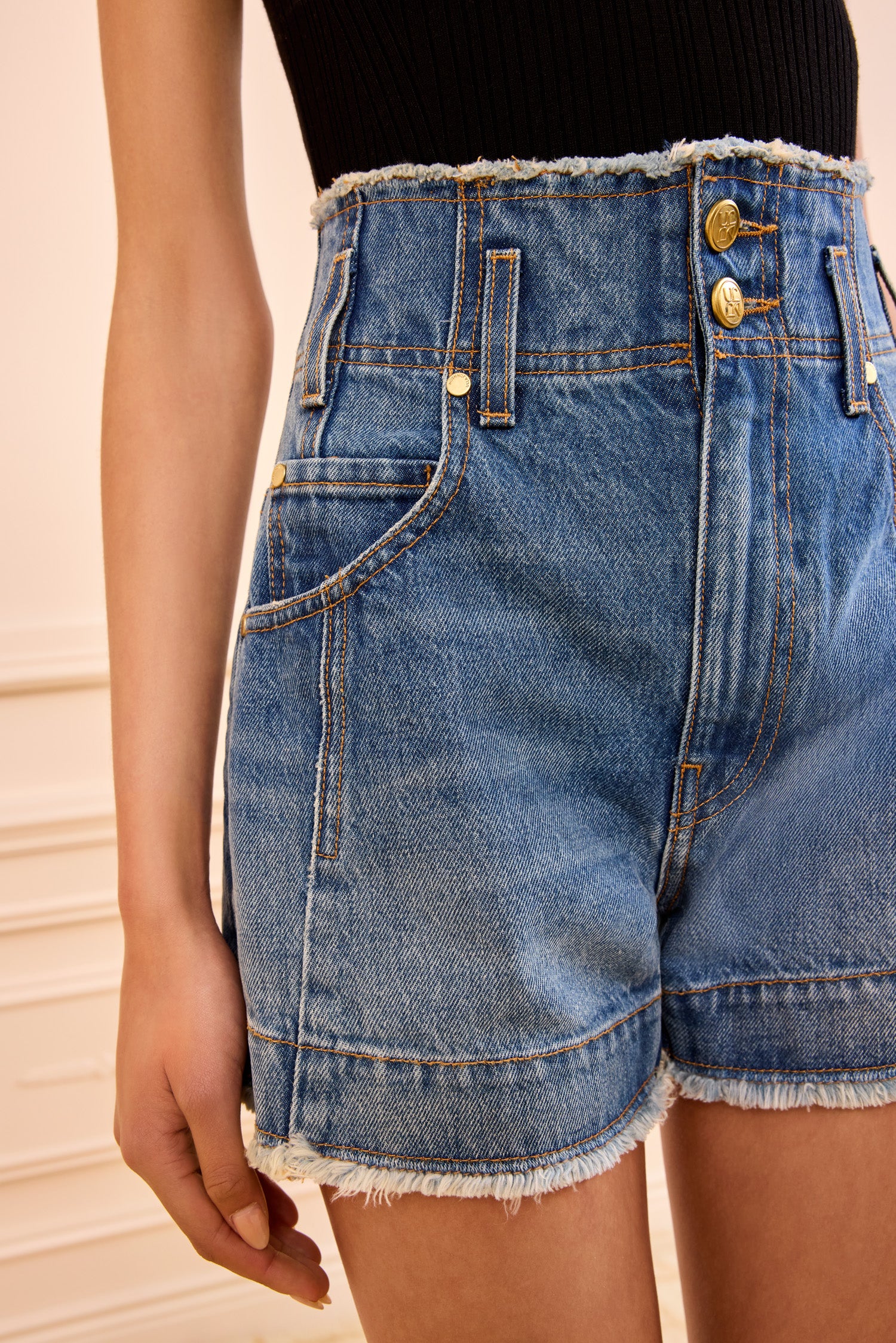 Ulla Johnson Denim Charlotte Short Danube Taille Haute