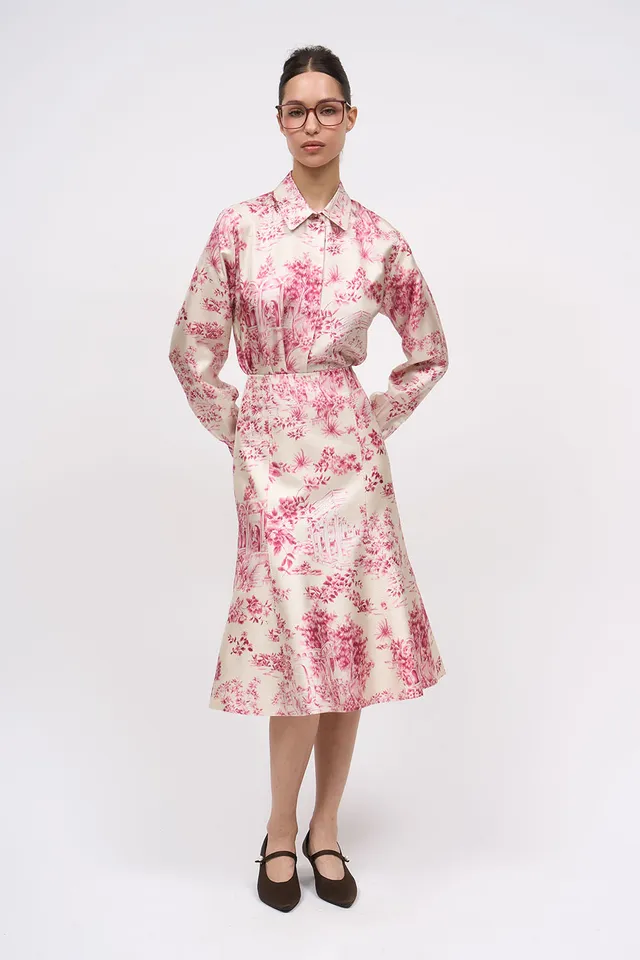 PAUL & JOE FAIENCE Jupe midi soie toile de Jouy
