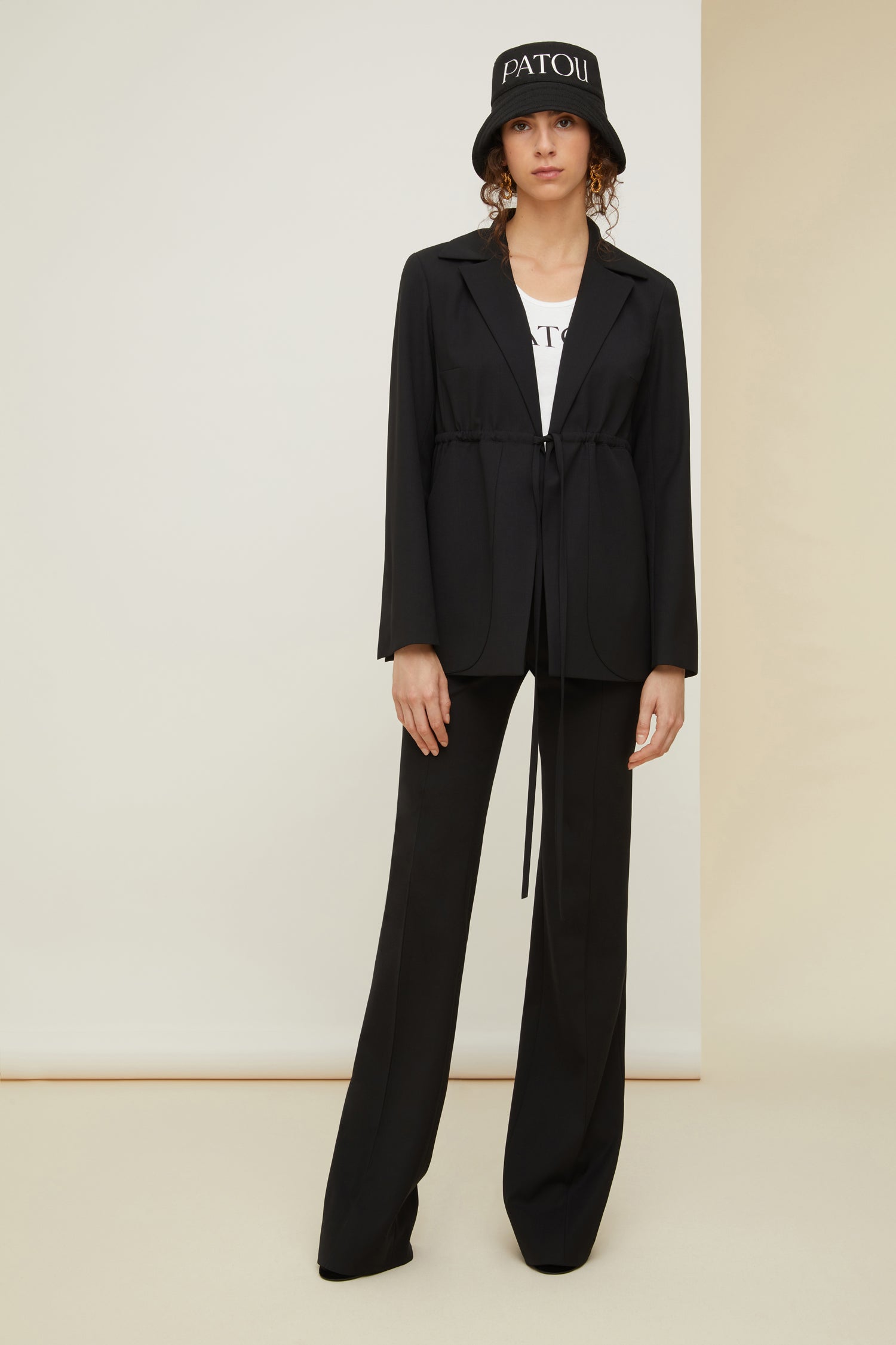 Patou Drawstring Veste Laine Noire Cordon Taille