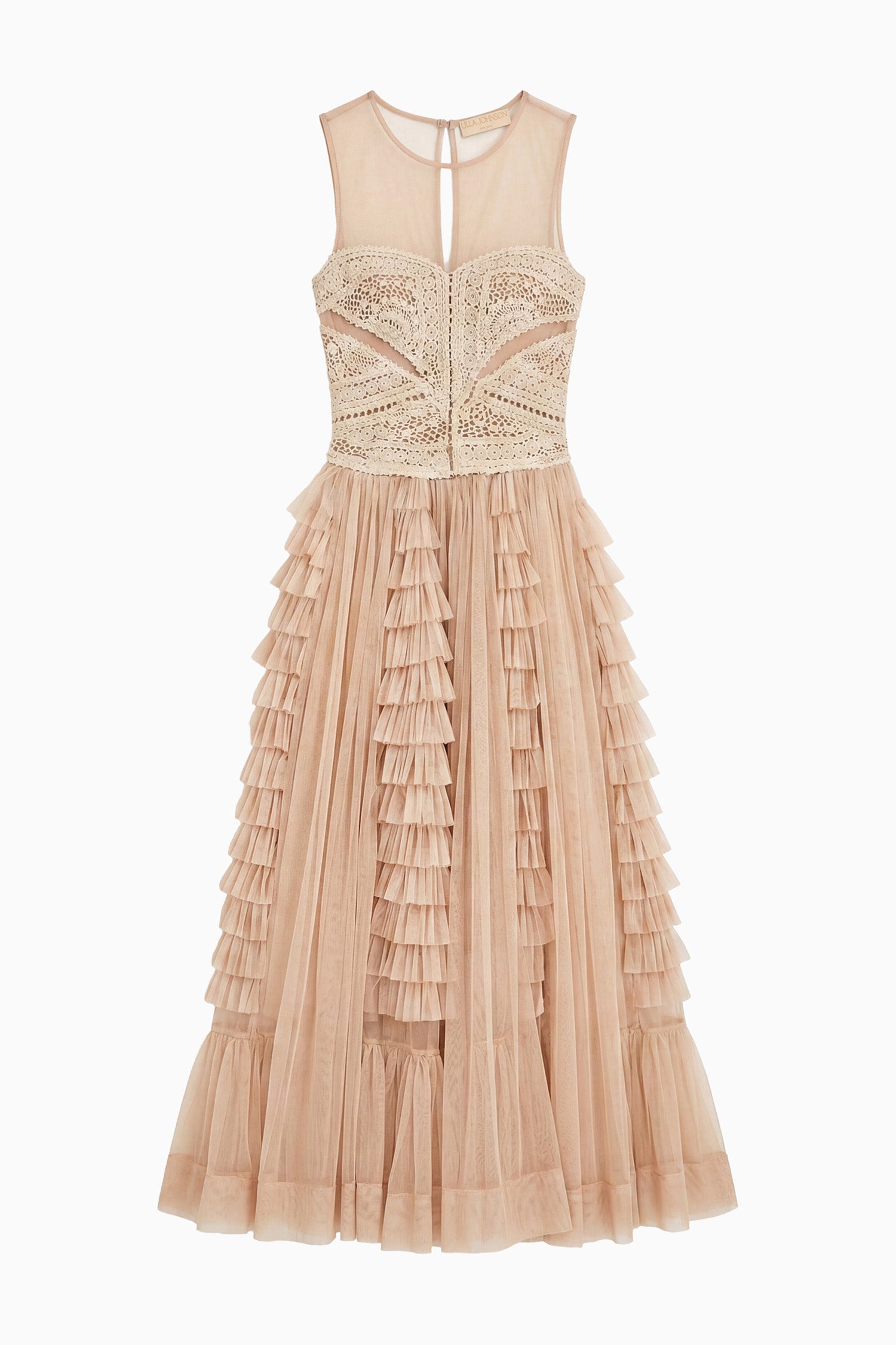 Ulla Johnson Orla robe maxi Sandstone crochet tulle sans manches