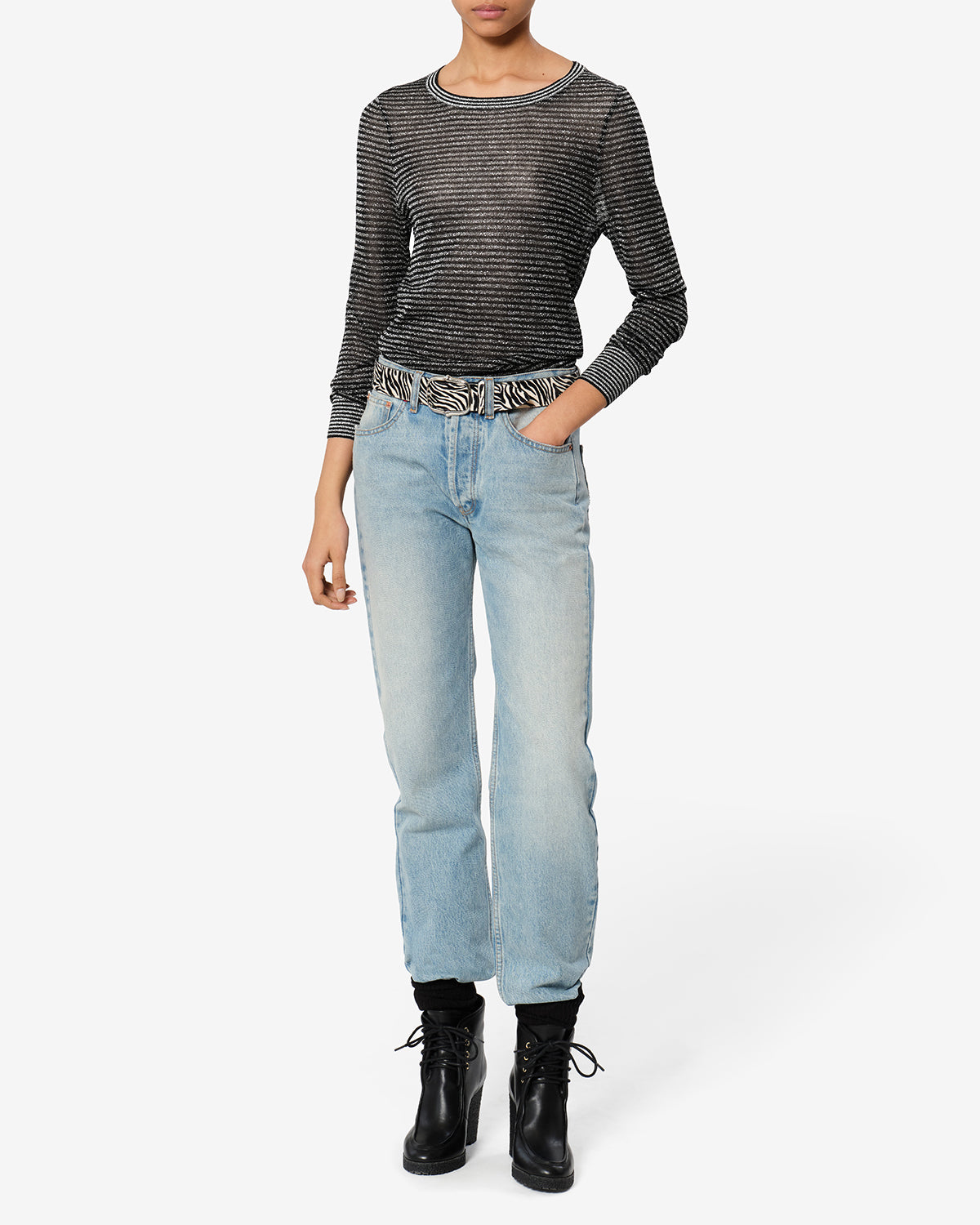 Isabel Marant Cenaya pull noir argenté lurex rayé