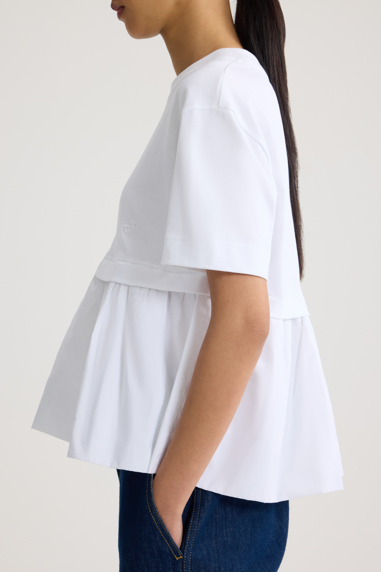 Patou JE151 t-shirt coton bio blanc ourlet volant faille