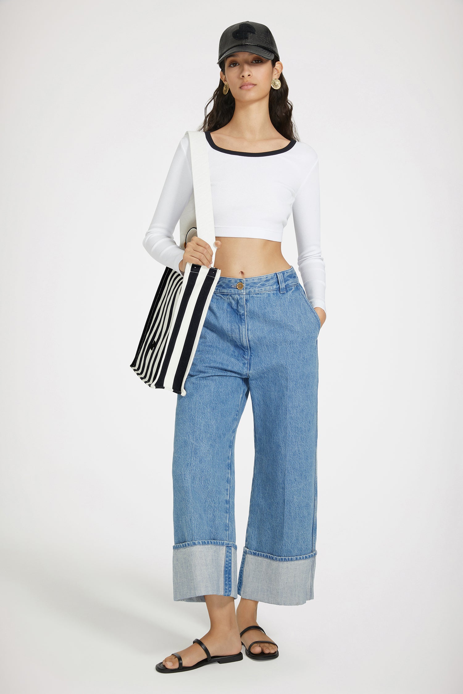 Patou JE107 T-shirt crop dos nu blanc coton côtelé