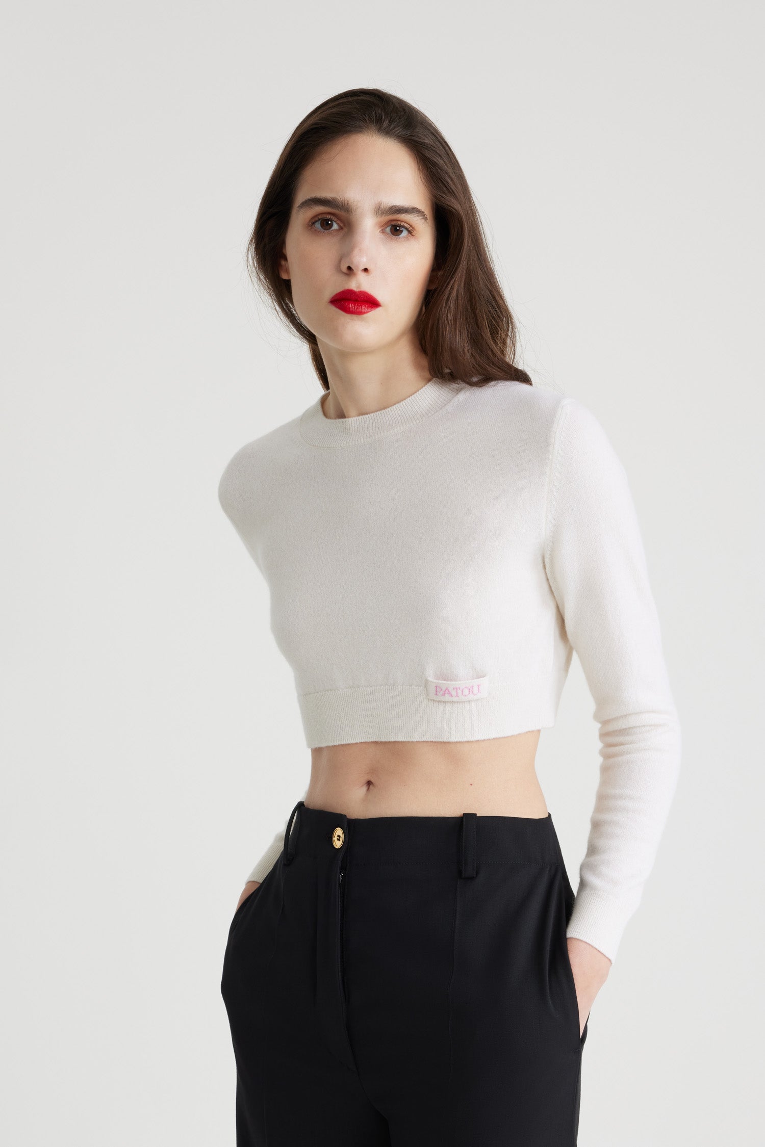 Patou KN220 pull cropped laine cachemire blanc
