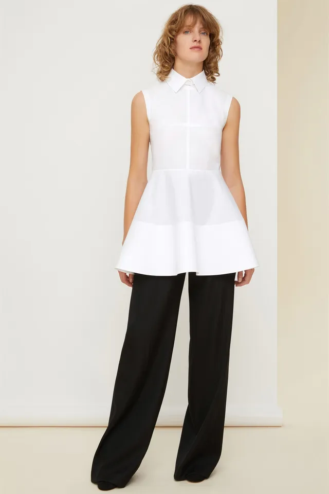 Patou TO023 top peplum coton bio blanc col amovible