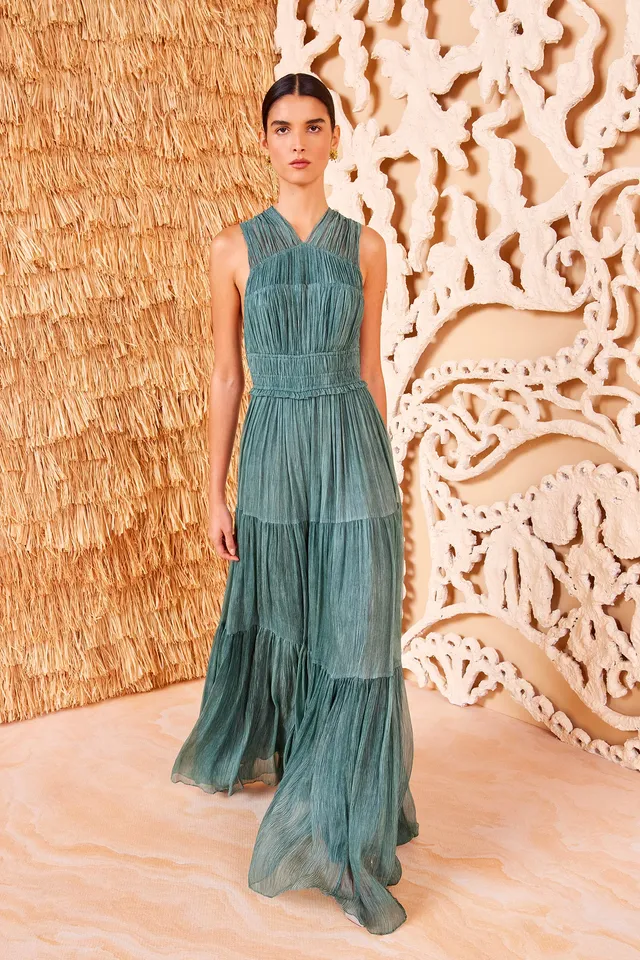 Ulla Johnson Freesia Gown Kelp robe longue soie verte