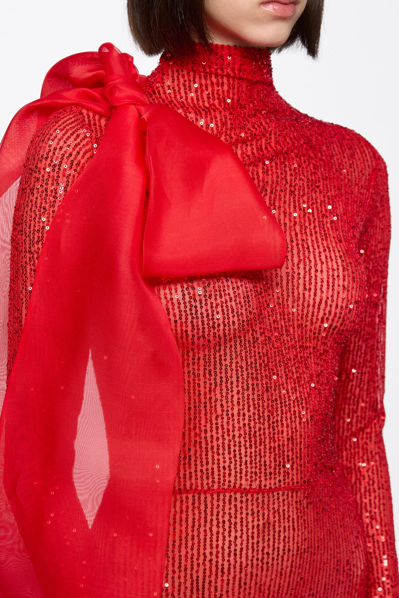 ATU Body Couture Robe Midi Sequins Noirs Nœud Taille S